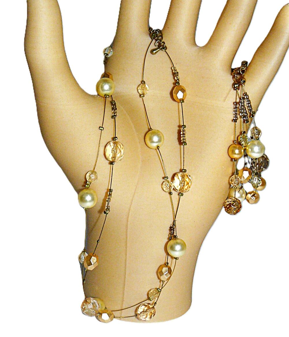 New York & Co NY Gold-Tone Faux Pearl Double Strand Necklace Bracelet Set Beaded